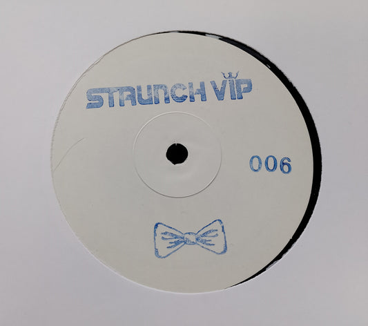 Round white label with 'Staunch VIP' branding and a bow tie symbol on a white background