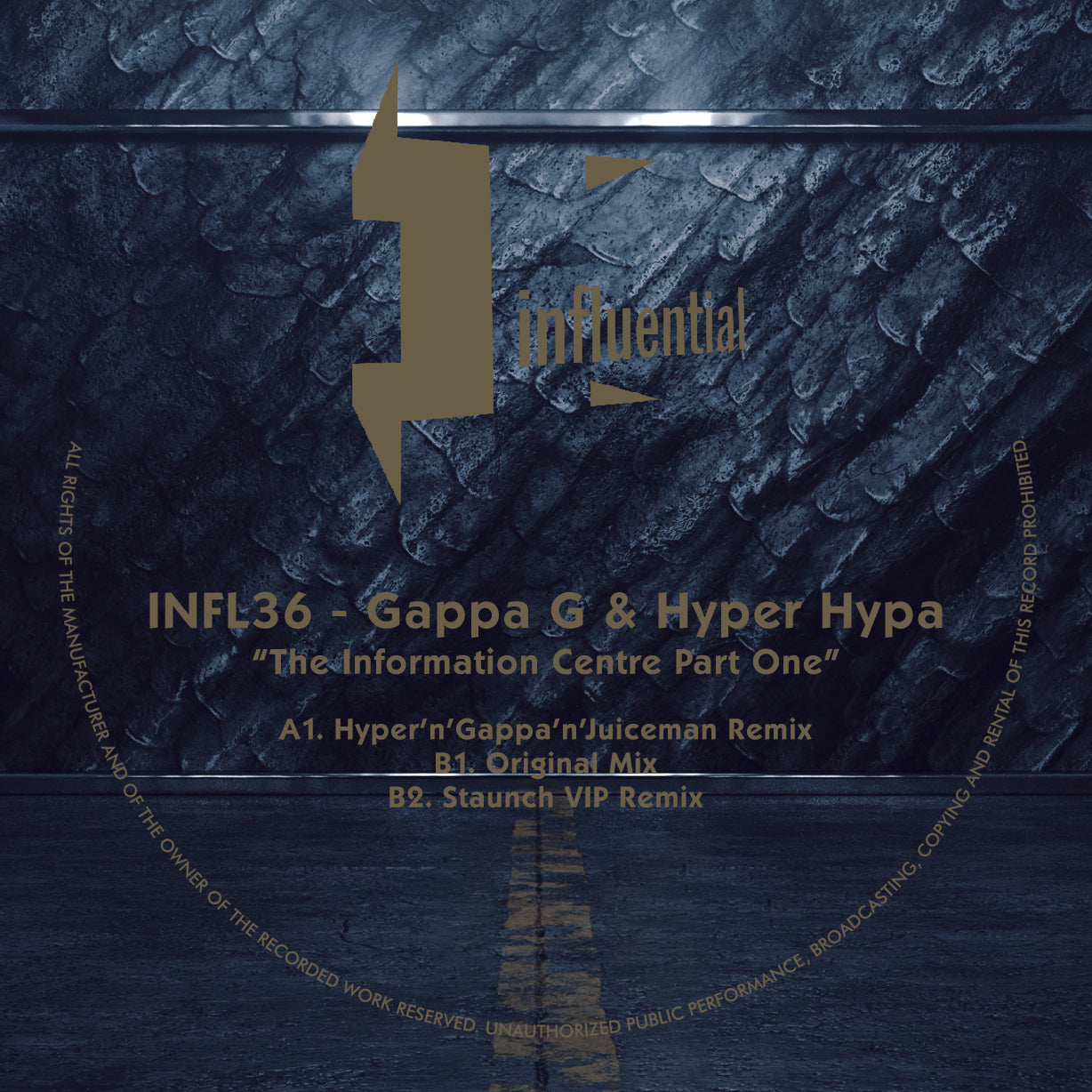label art of Gappa G & Hyper Hypa - Information Center Part One - 12" vinyl release on Influential Records