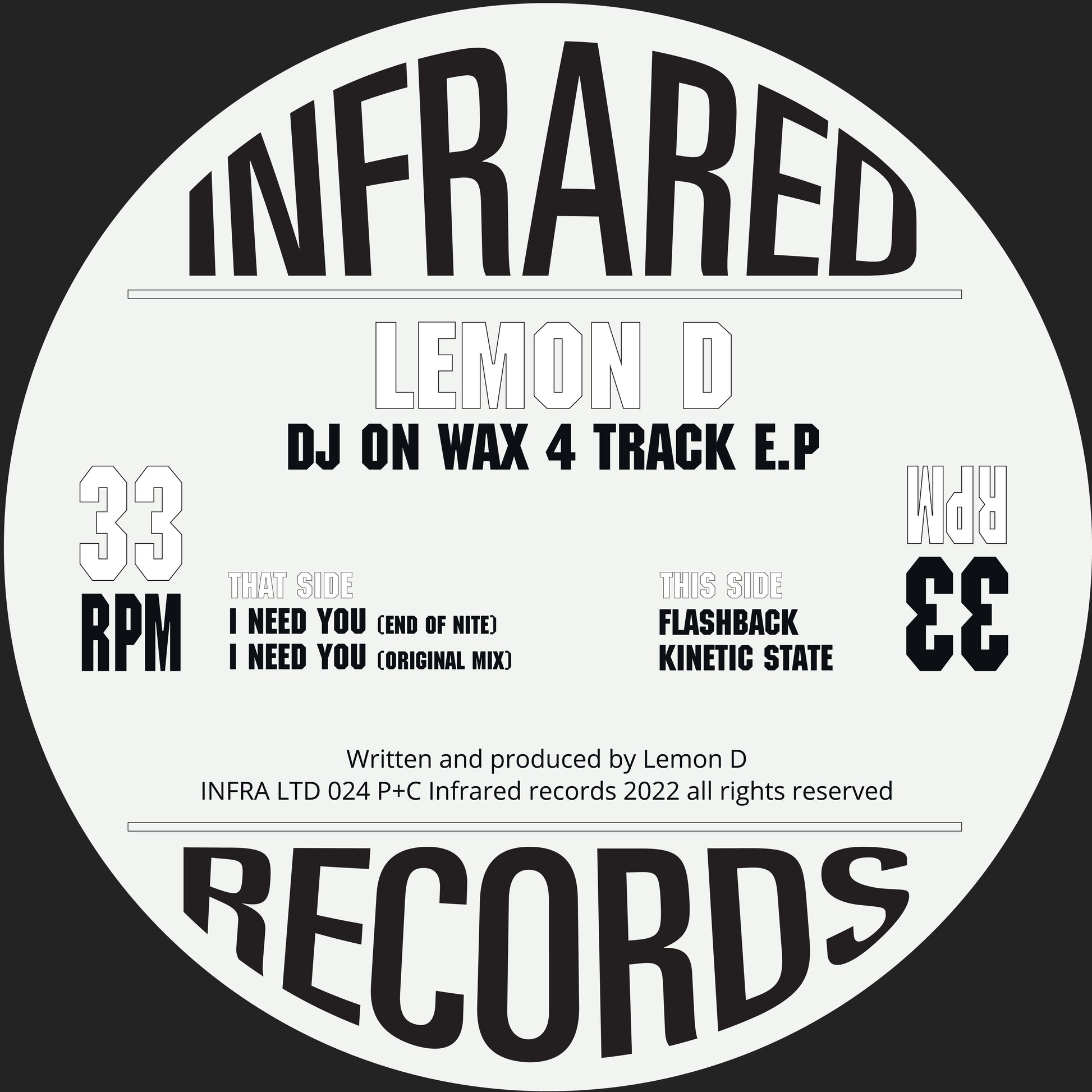 Label Art of From Lemon D – DJ On Wax 4 Track E.P, limited edition 12-inch red vinyl release on Infrared