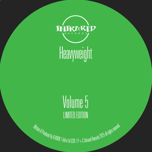 Green record label with 'Inframed Records' branding and text 'Heavyweight Volume 5 Limited Edition'.