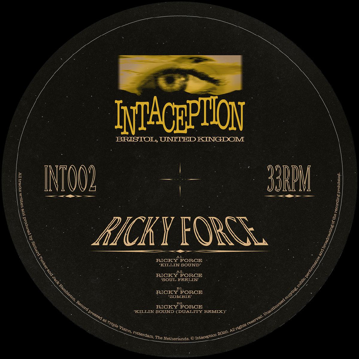 Label Art of Ricky Force - INT002 - 12" vinyl release on Intaception