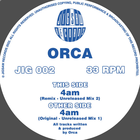 label art of Orca - 4am - 12" vinyl release on Deep Jungle 