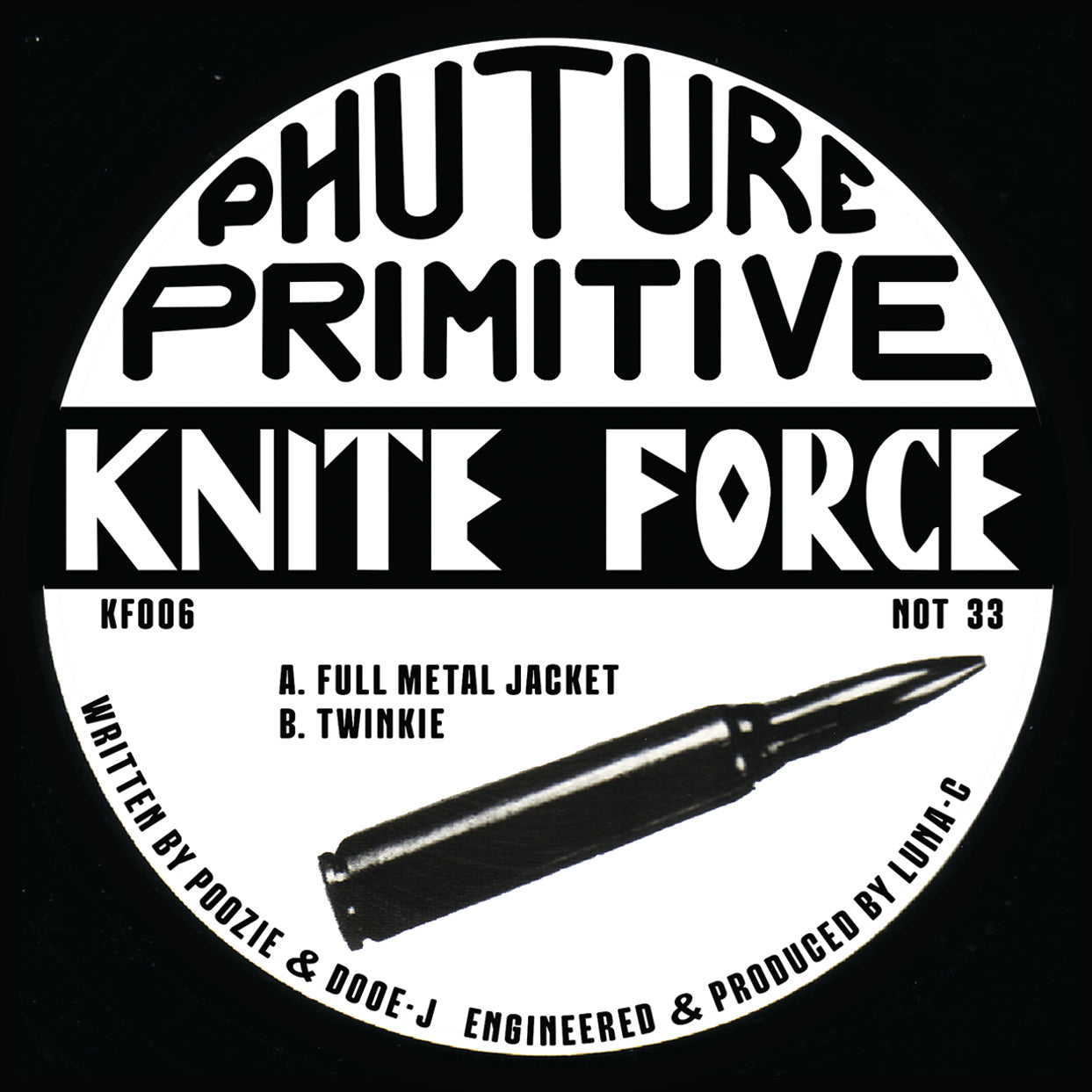 Album cover with 'Future Primitive Knite Force' text and a stylized bullet graphic on a black background.
