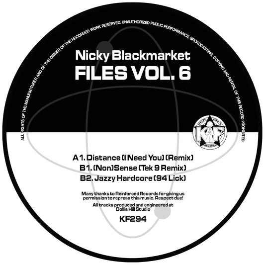 label art of Nicky Blackmarket - Files Volume Six - vinyl release on Kniteforce Records