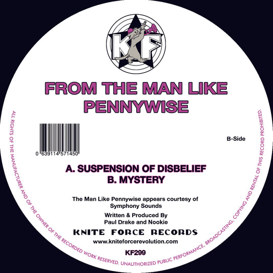 Label Art of From The Man Like The Pennywise – Suspension Of Disbelief / Mystery , 12-inch black vinyl release on Kniteforce Records
