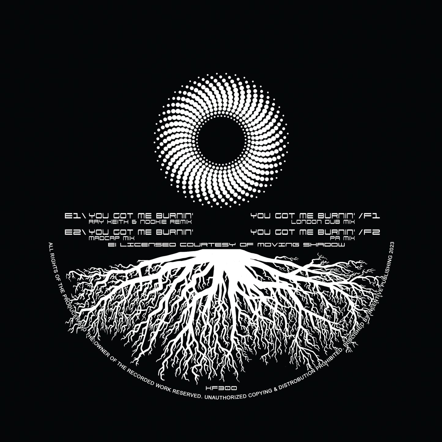 label art of Cloud Nine - You Got Me Burnin' EP, 12" vinyl release on Kniteforce Records