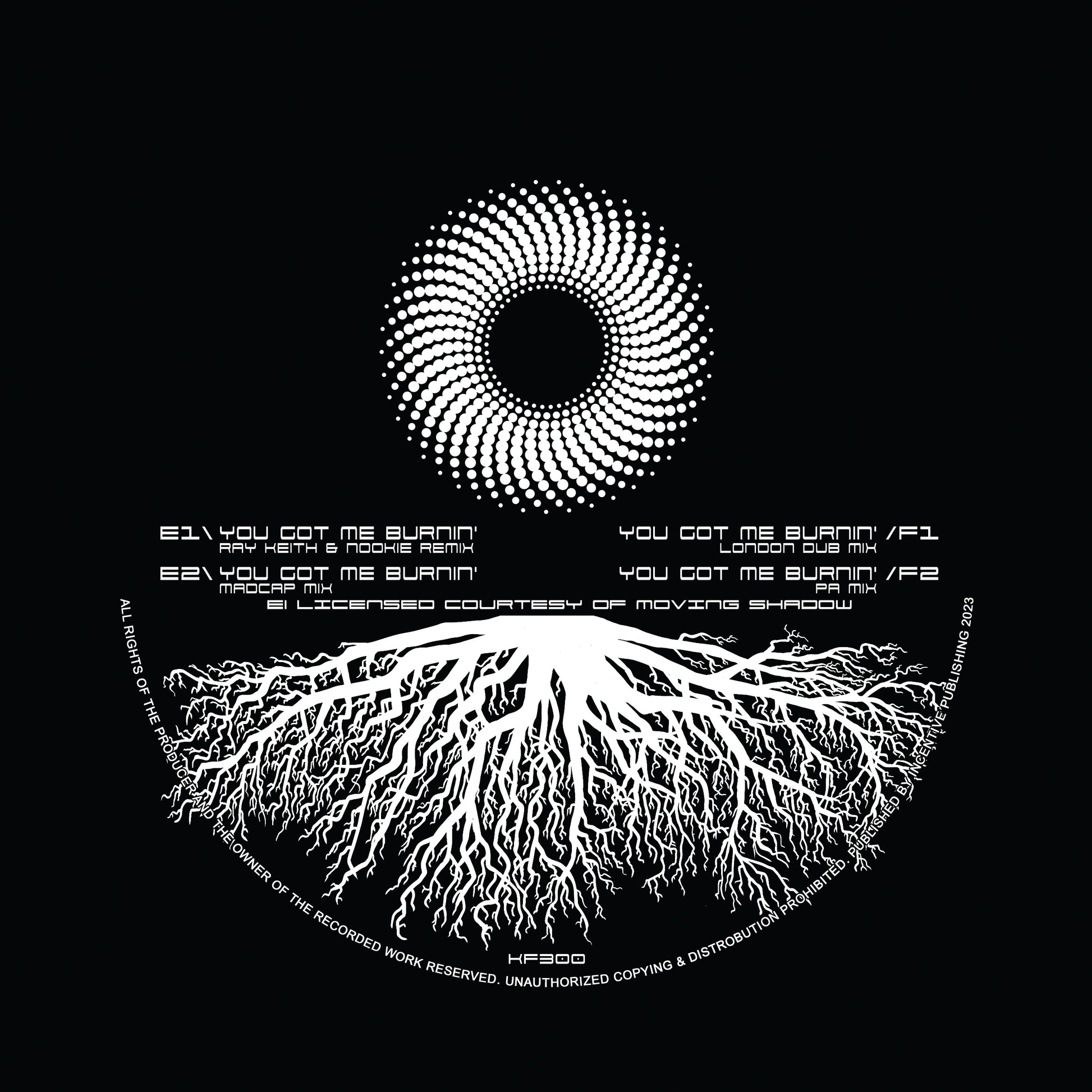 label art of Cloud Nine - You Got Me Burnin' EP, 12" vinyl release on Kniteforce Records