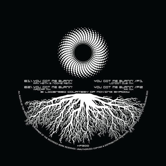 label art of Cloud Nine - You Got Me Burnin' EP, 12" vinyl release on Kniteforce Records