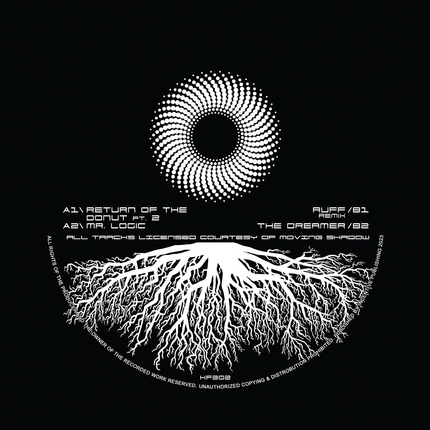 Album cover with a central circular design and text on a black background