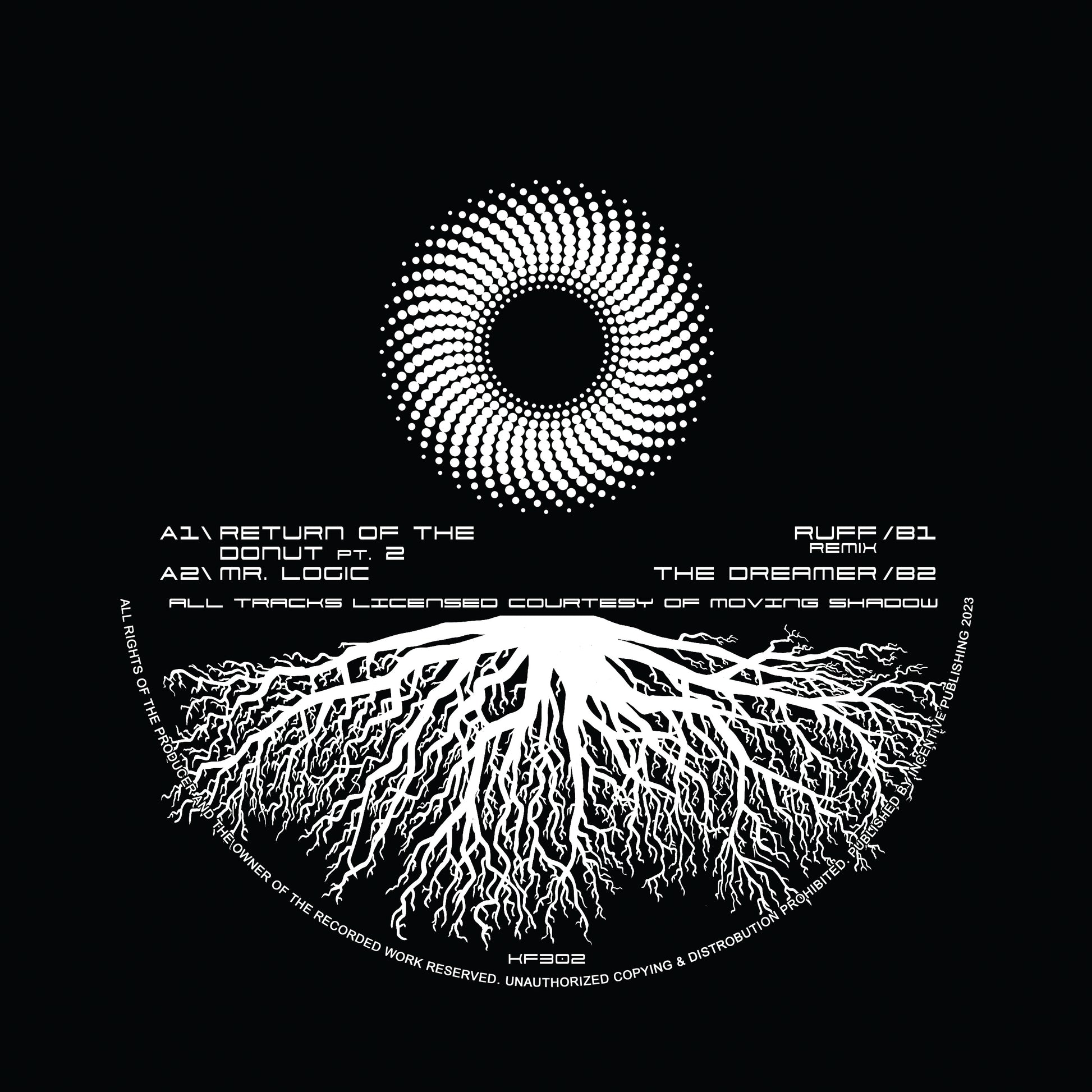 Album cover with a central circular design and text on a black background