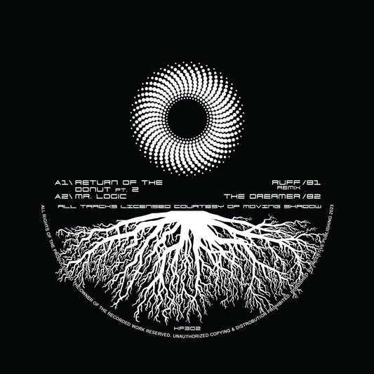 Album cover with a central circular design and text on a black background