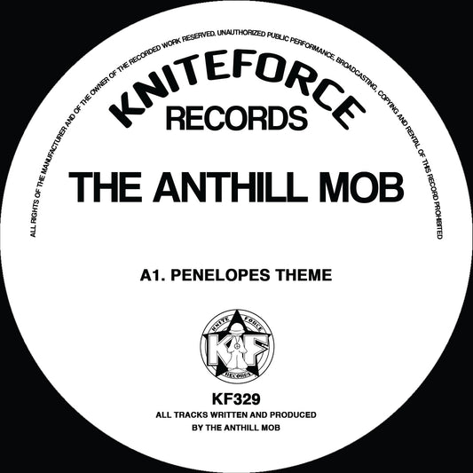 Kniteforce Records label for The Anthill Mob album with text and logo.