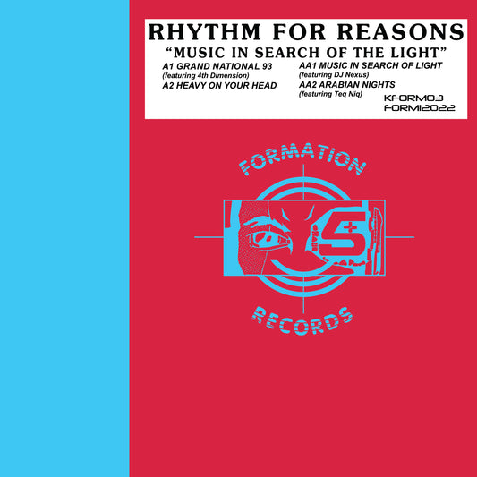 Album cover for 'Rhythm for Reasons' with a red and blue design, featuring text and a logo.