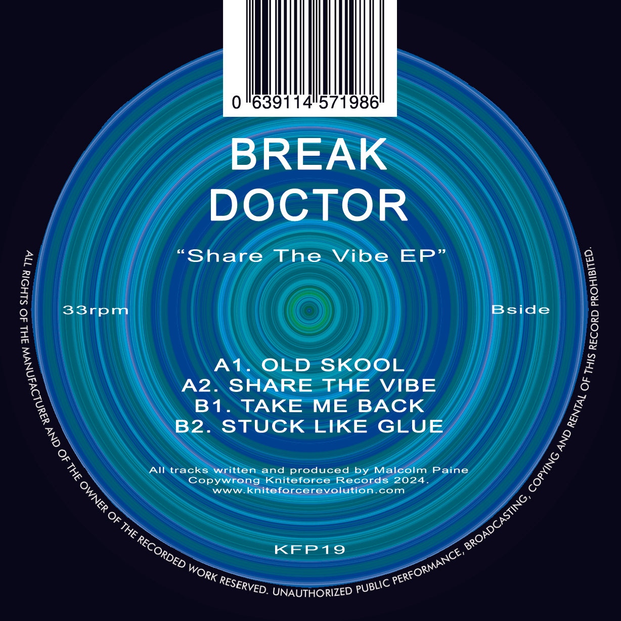 label art of Break Doctor - Share The Vibe EP - 12" vinyl release on Kniteforce Prime