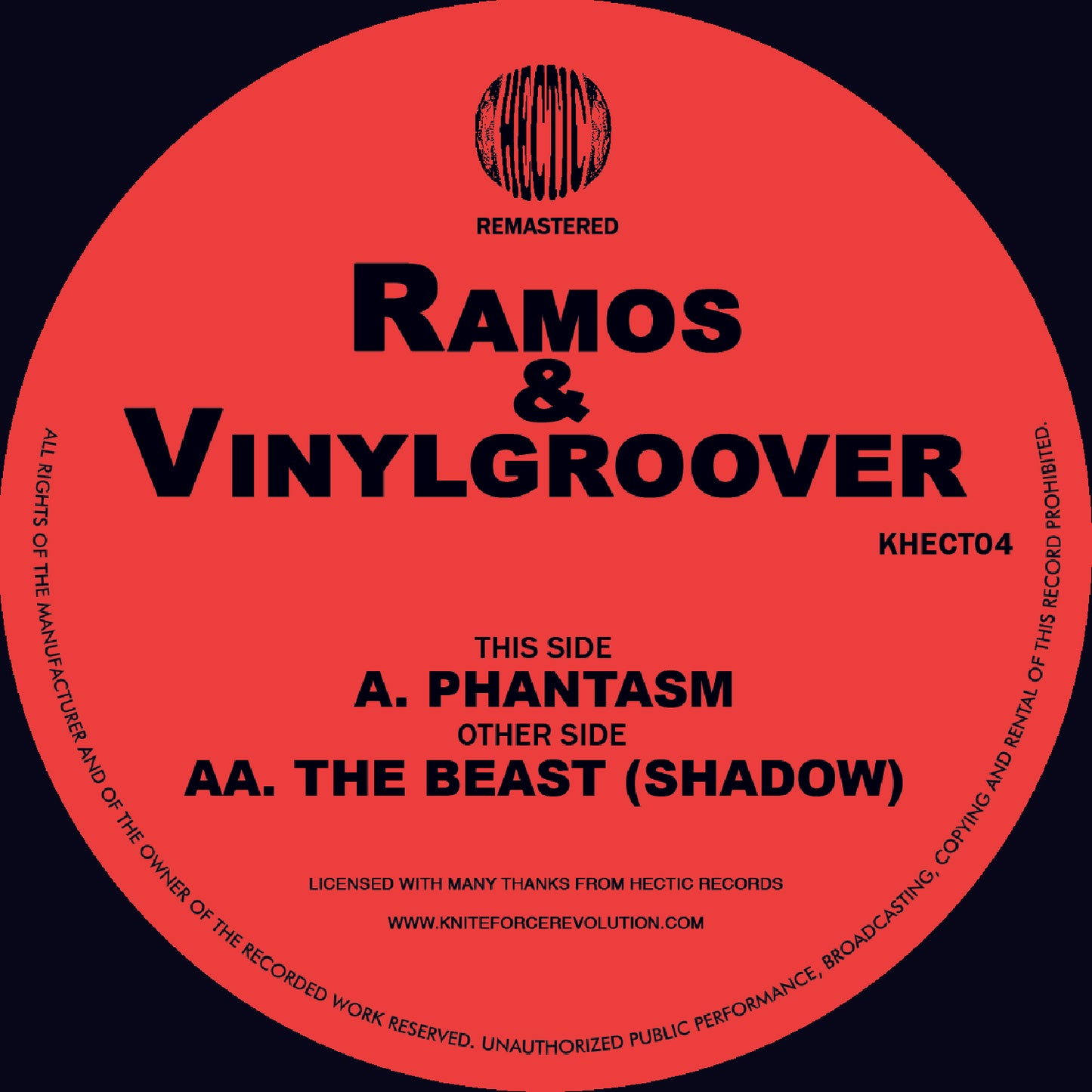 Label Art of From Ramos & Vinylgroover – Phantasm / The Beast, limited edition 12-inch red vinyl release on Hectic Records