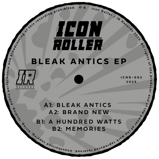 label art of Icon Roller - Bleak Antics EP, 12" vinyl release on icon Roller