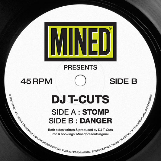Label Art of DJ T-Cuts - Mined 001, limited edition 12" black vinyl released on Mined