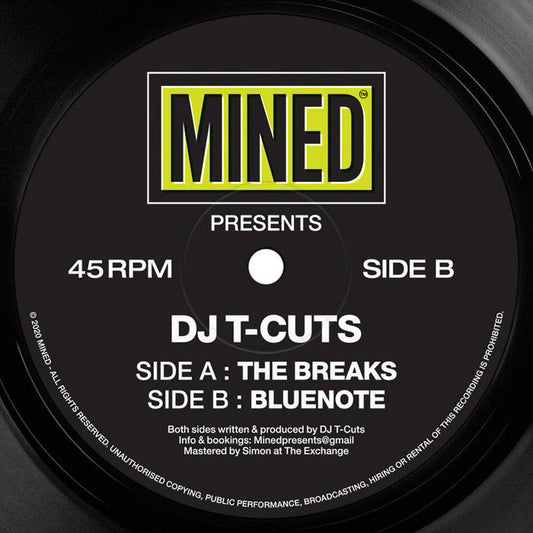 Label Art of DJ T-Cuts - Mined 002, limited edition 12" black vinyl released on Mined
