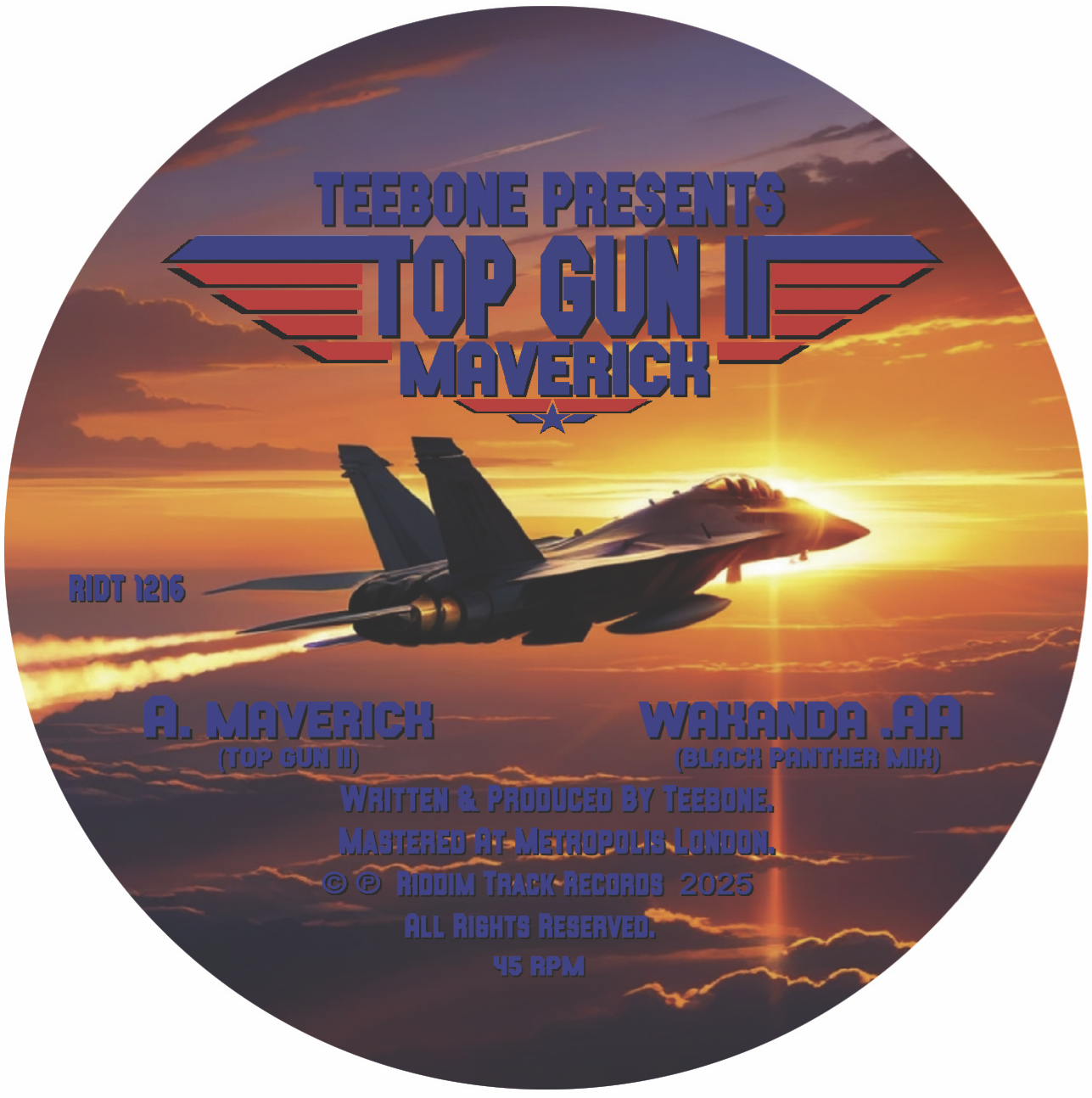 label art of Teebone - Maverick (Top Gun II) / Wakanda, 12" vinyl release on Riddim Track