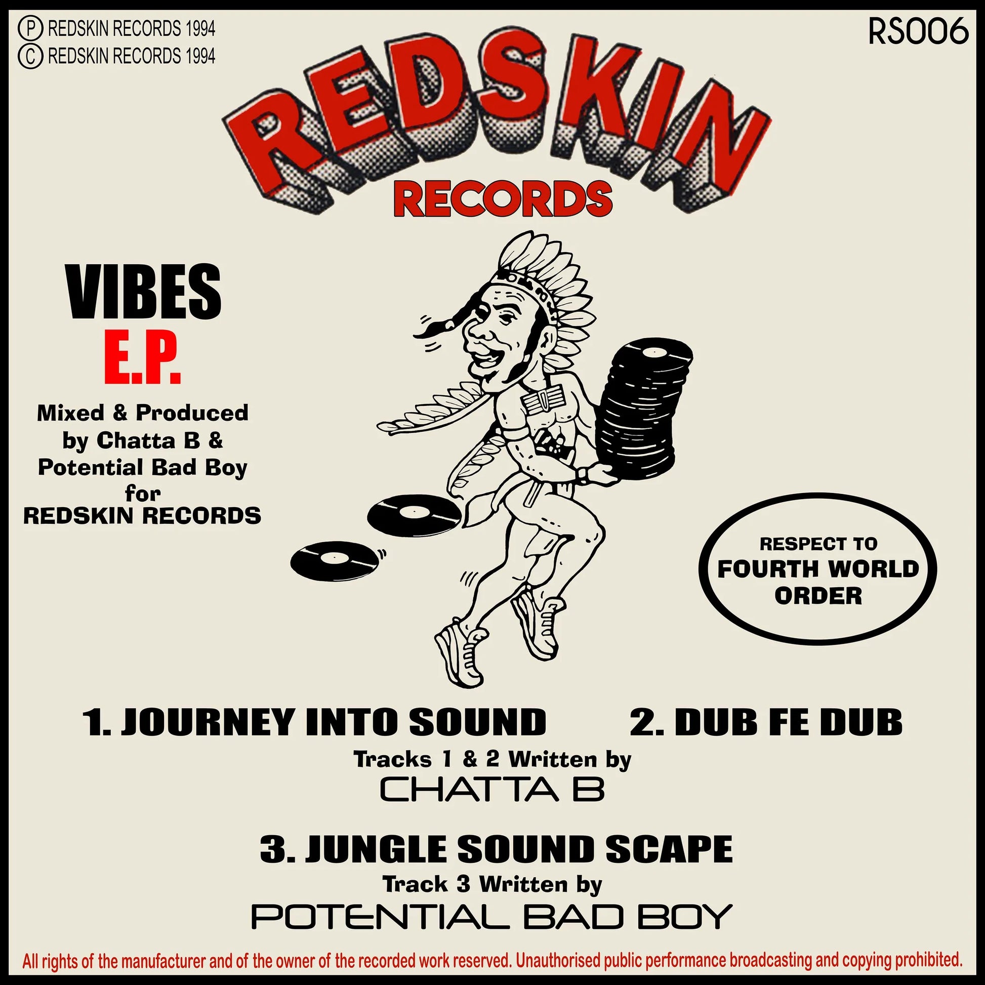 Label Art of Chatta B / Potential Bad Boy – Vibes E.P, limited edition 12" black vinyl released on Redskin Records and Kemet Music
