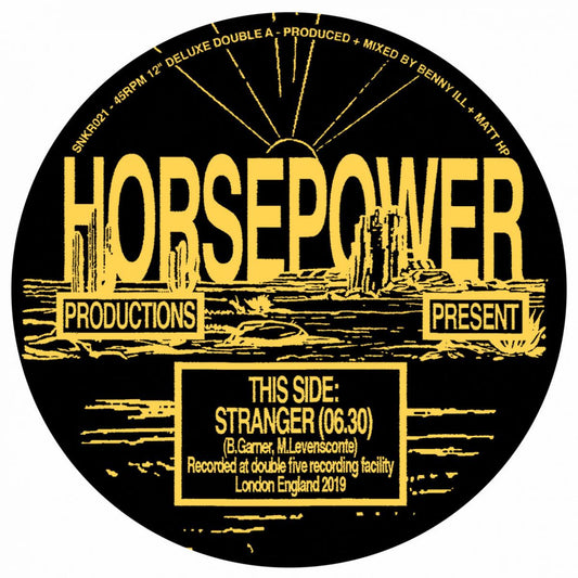 Label Art of Horsepower Productions – Stranger / TP, limited edition 12" black vinyl released on Sneaker Social Club