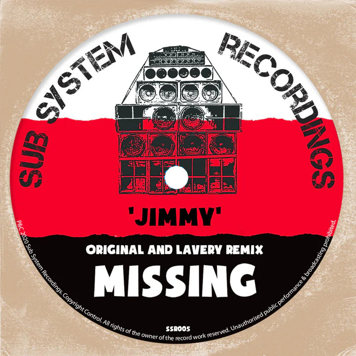 Label Art of Missing - Jimmy, limited edition 10" black vinyl released on Sub System Recordings