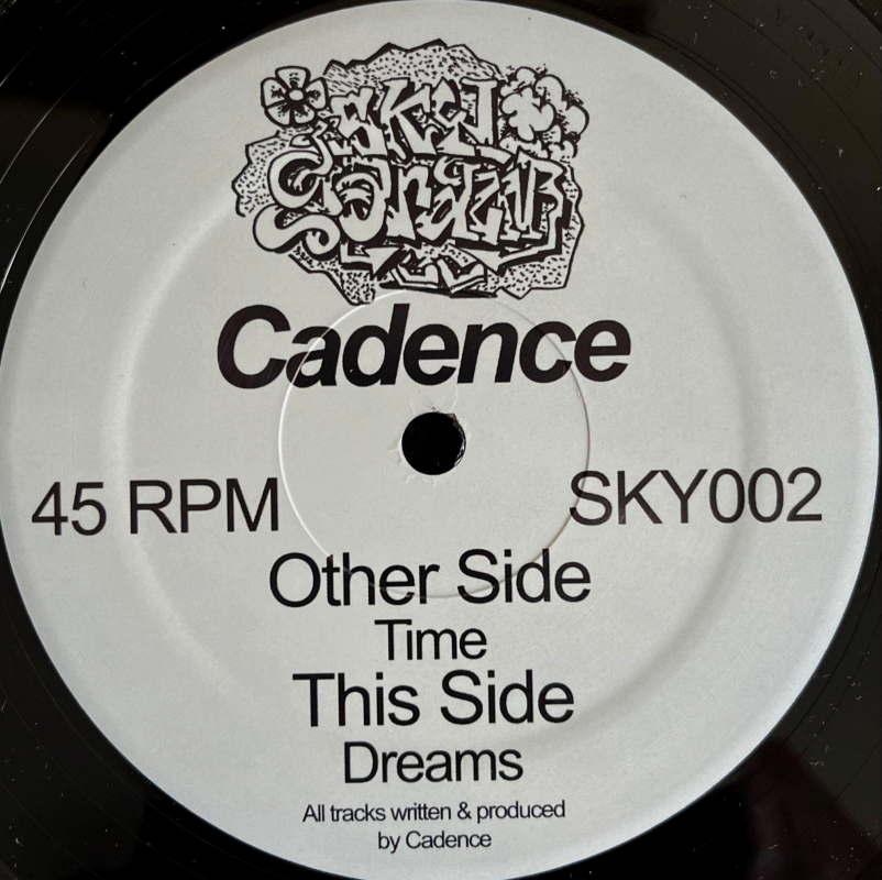 Record label with Cadence branding and track information