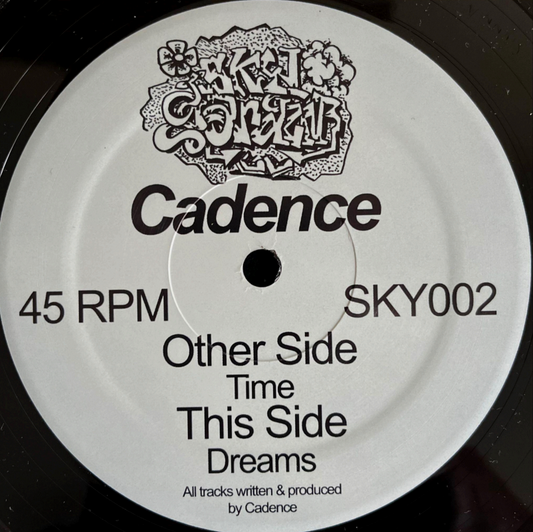 Record label with Cadence branding and track information