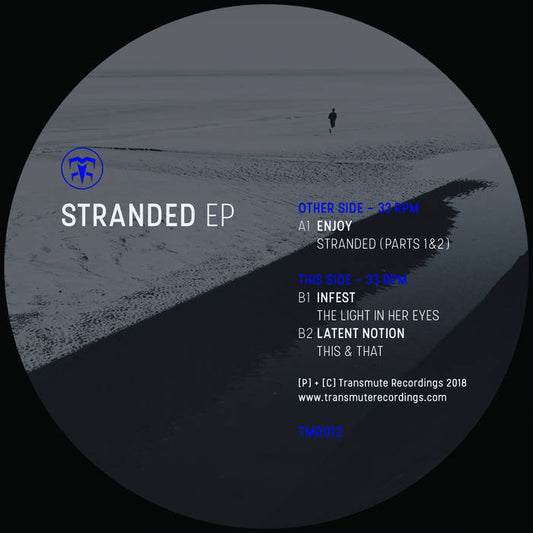 Label Art of Various Artists - Stranded EP, limited edition 12" black vinyl released on Transmute Recordings
