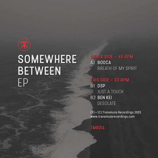 Label Art of Various Artists - Somewhere Between EP, limited edition 12" black vinyl released on Transmute Recordings