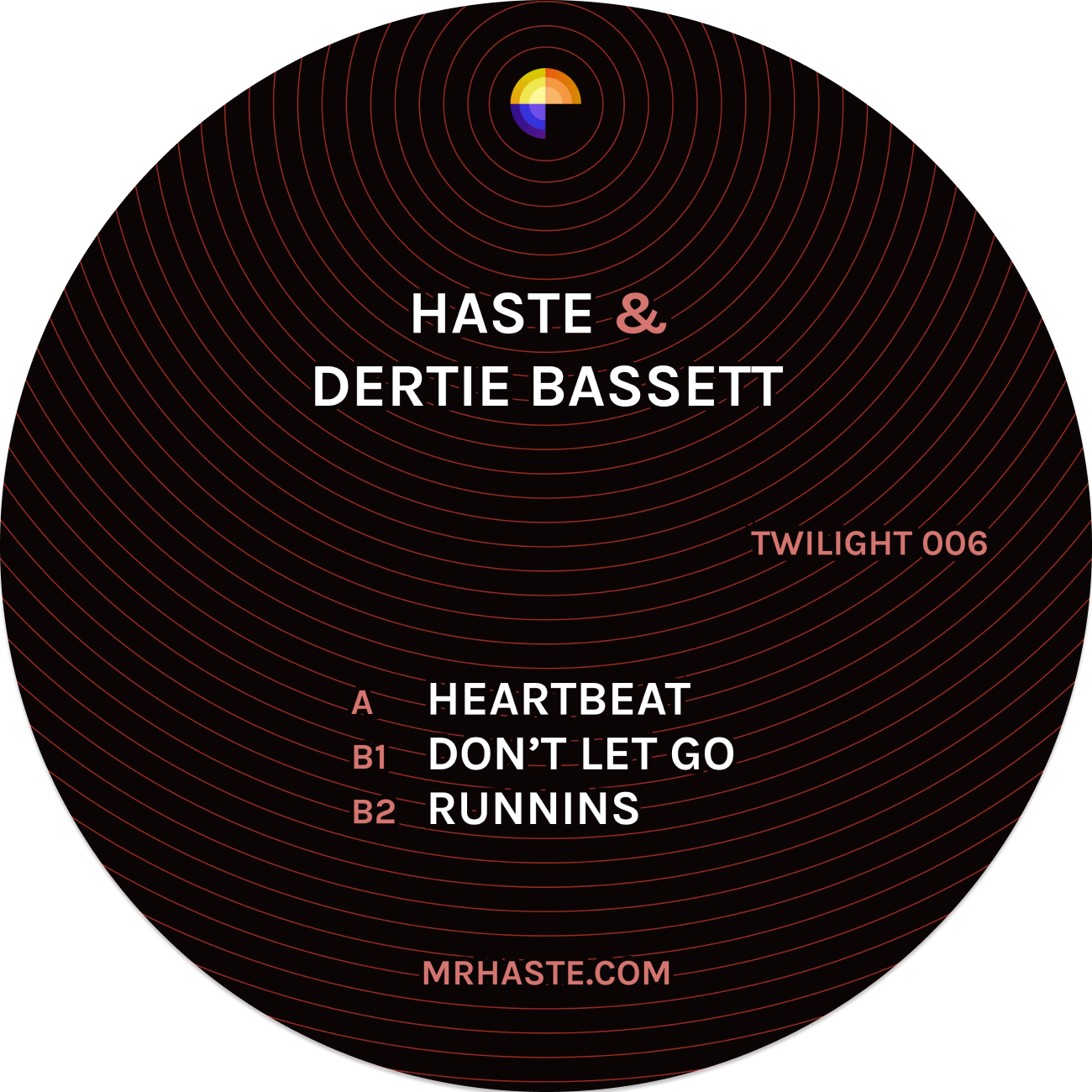label art of Haste & Dertie Bassett - Heartbeat EP, 12" vinyl release on Twilight