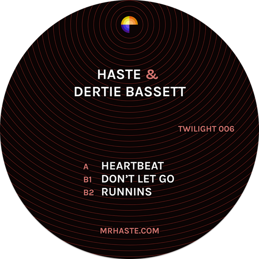 label art of Haste & Dertie Bassett - Heartbeat EP, 12" vinyl release on Twilight
