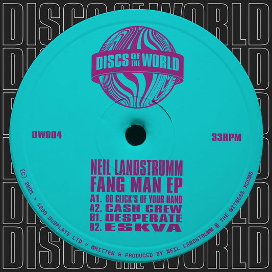 Vinyl record label with 'Discs of the World' branding and tracklist on a teal background