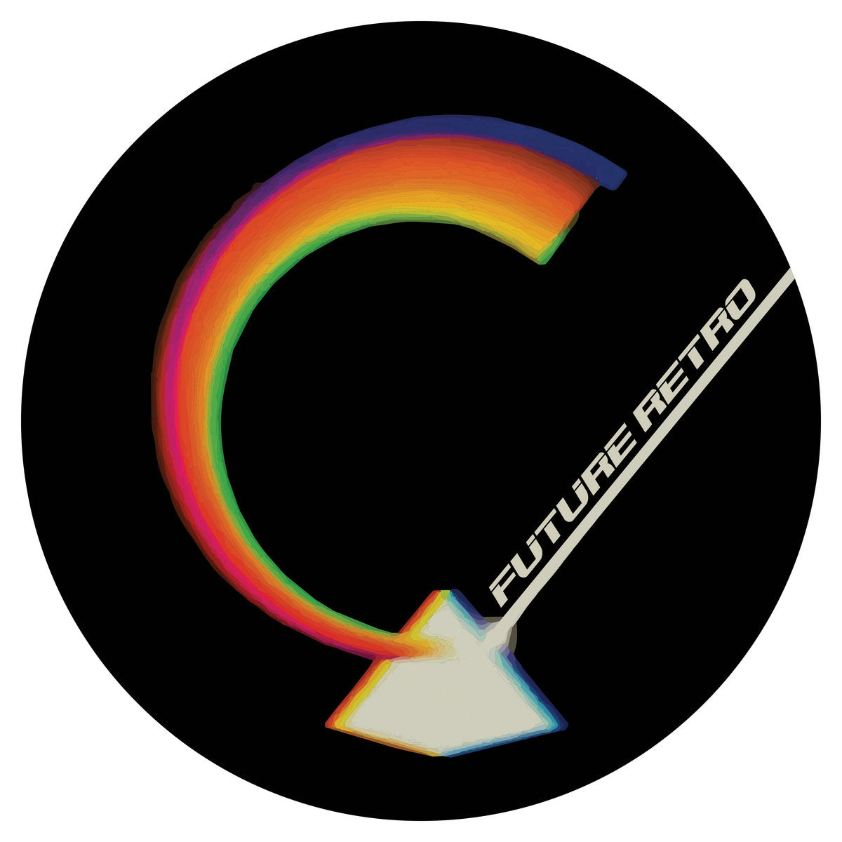 Round logo with rainbow design and 'Future Retro' text on a black background