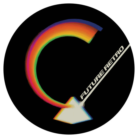 Round logo with rainbow design and 'Future Retro' text on a black background