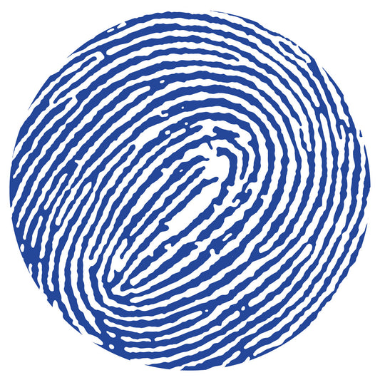Blue fingerprint pattern on a white background