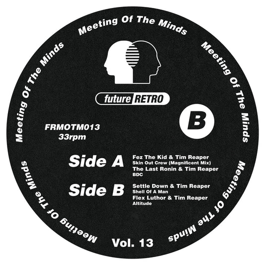 Vinyl record label for 'Meeting of the Minds' with text and logo