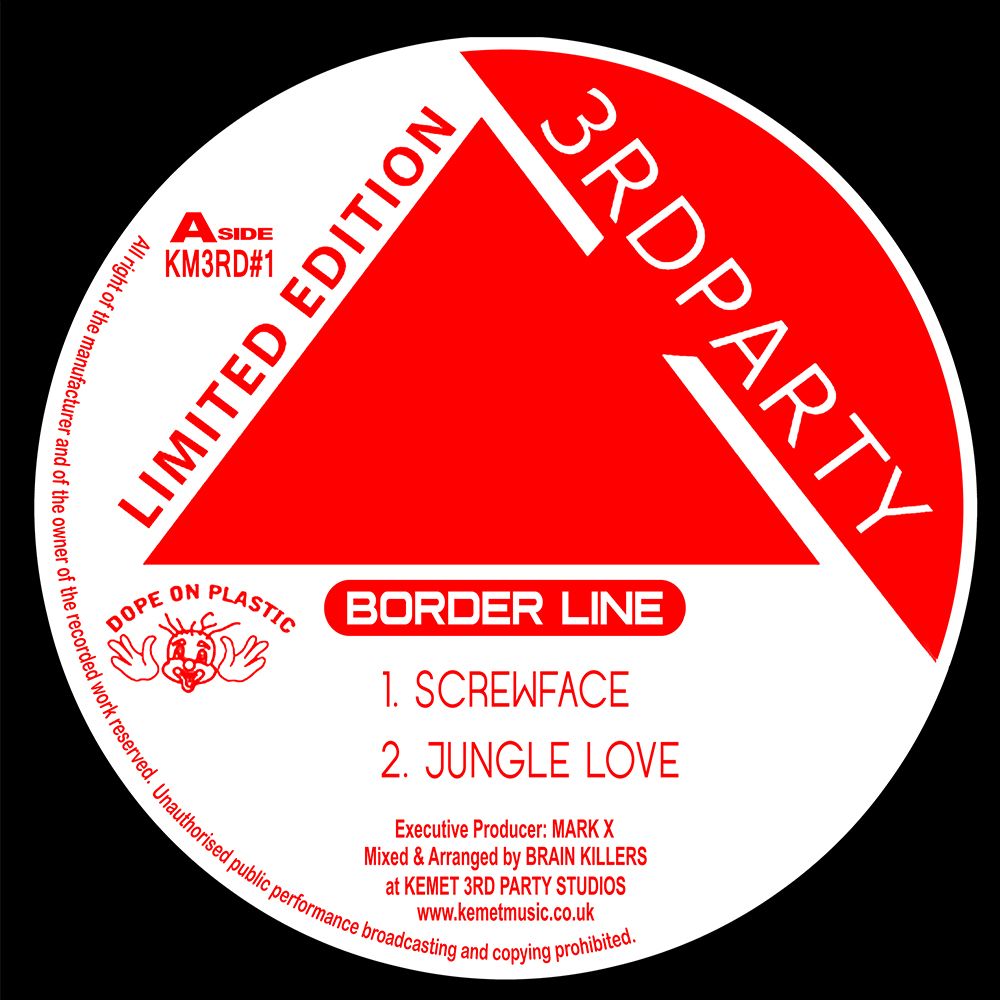 label art of Brain Killers & Family Of Intelligence - Border Line EP, 12" vinyl release on Kemet