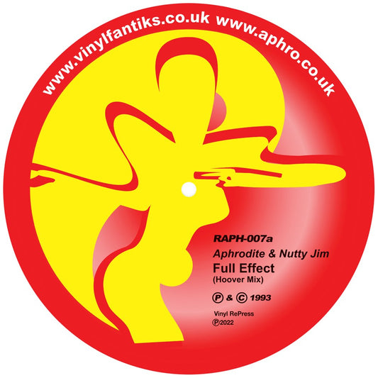 label art of Aphrodite & Nutty Jim – Full Effect/Feel Real - 12" vinyl release on Aphrodite Recordings