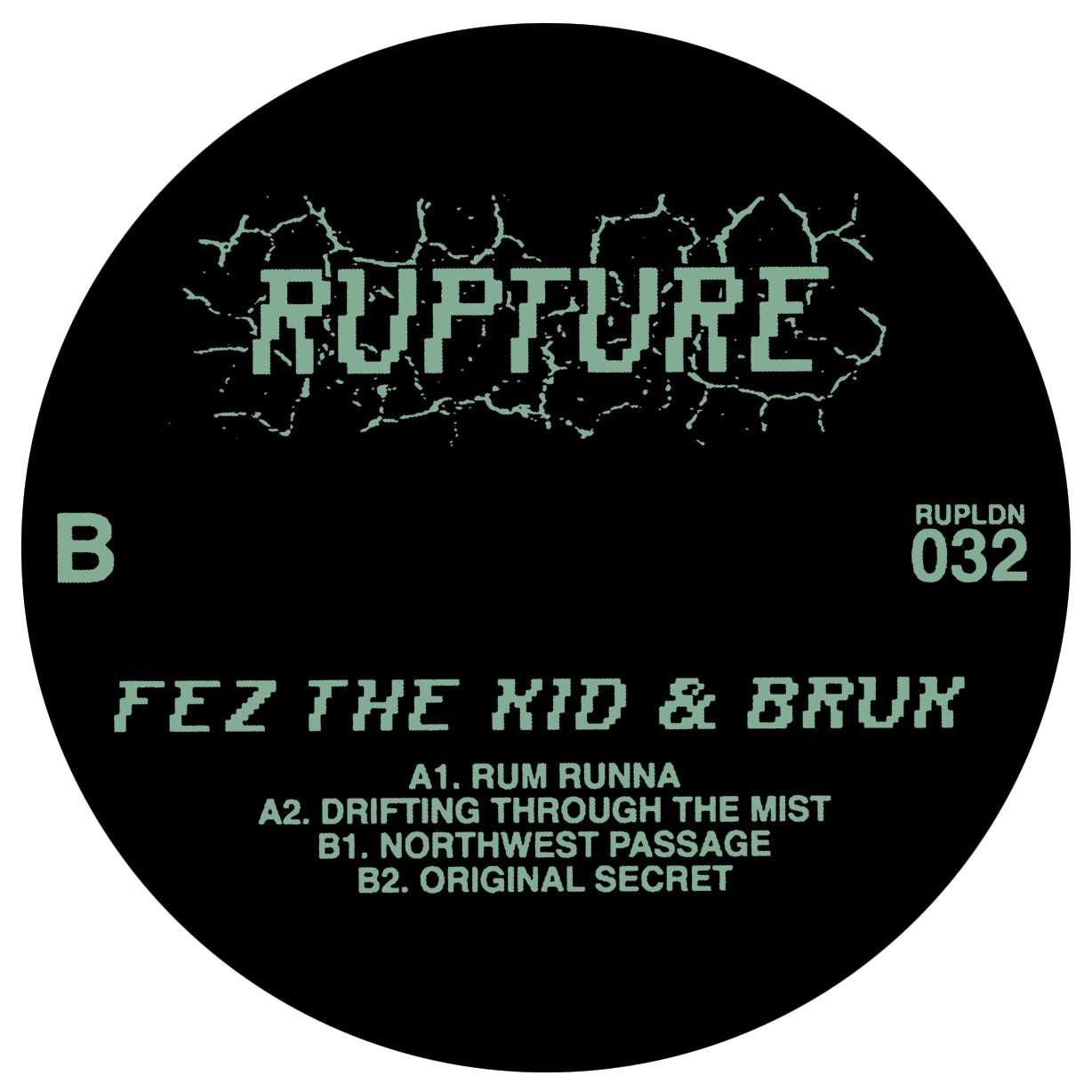 label art of Fez The Kid & BRUK - Rum Runna, 12" vinyl release on Rupture London