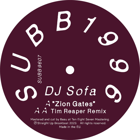 label art of DJ Sofa - Zion Gates EP, vinyl release on Straight Up Breakbeat 