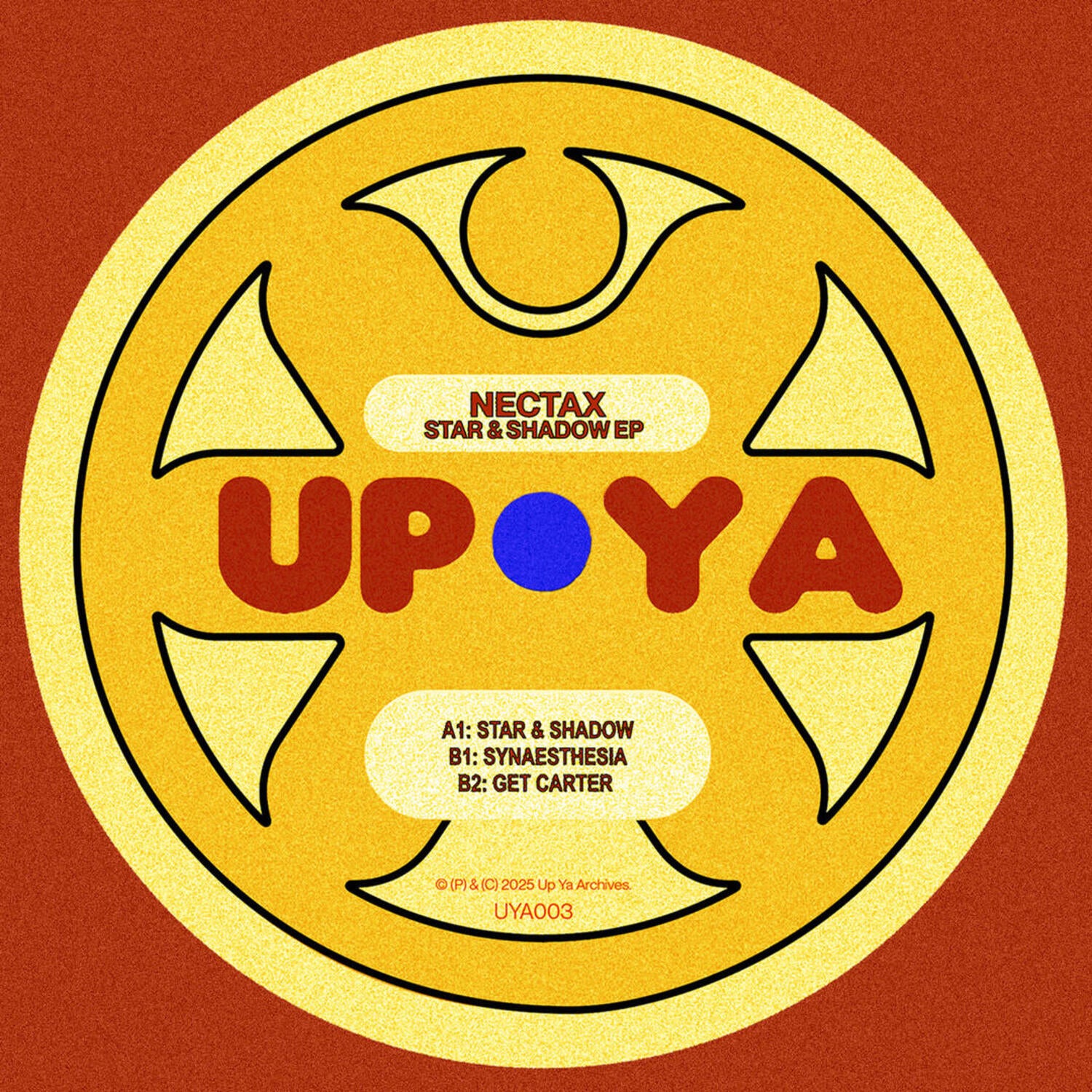 Album cover with 'UPOYA' and 'Nectax' text on a yellow circle against a red background