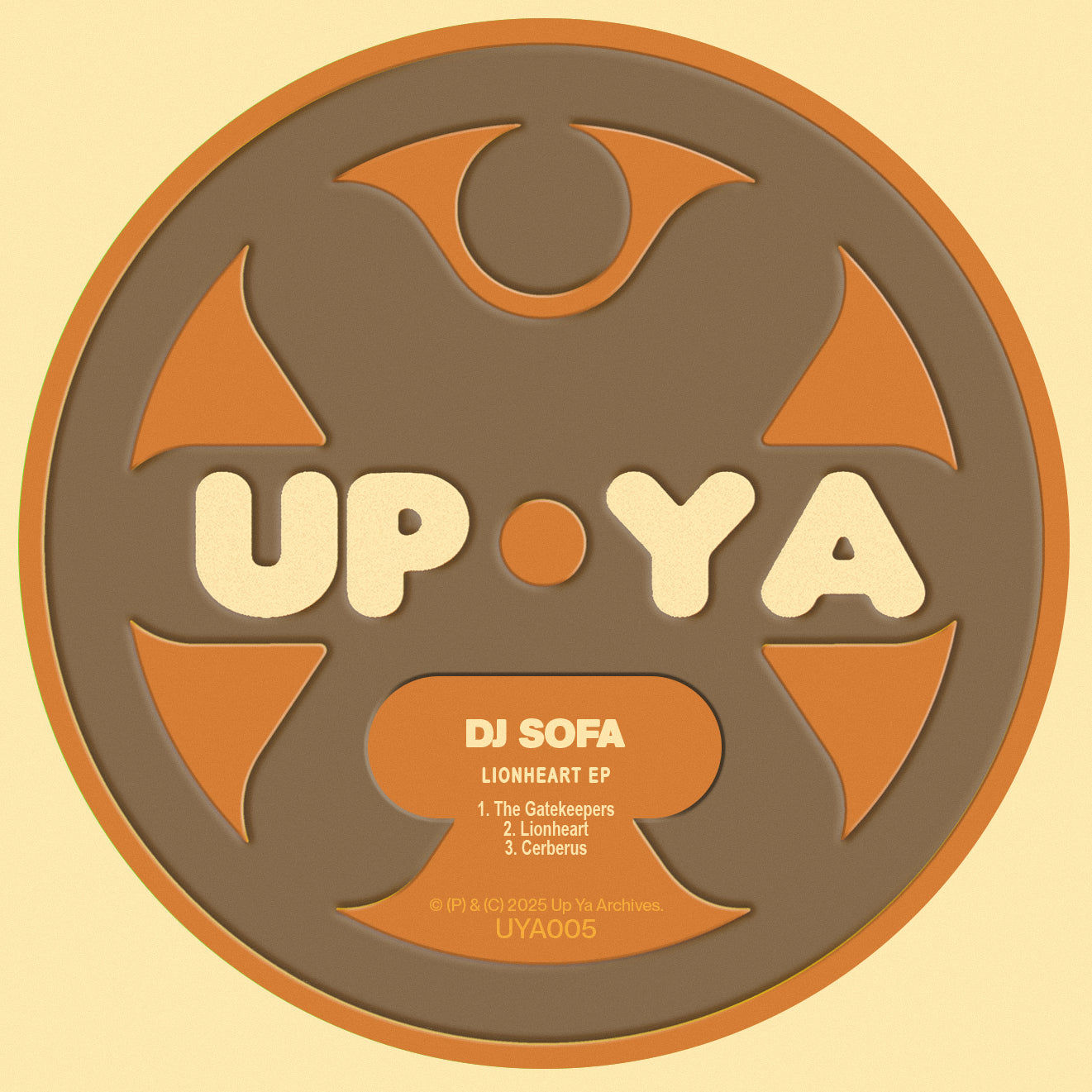 Album cover with 'UP YA' branding and text on a beige background
