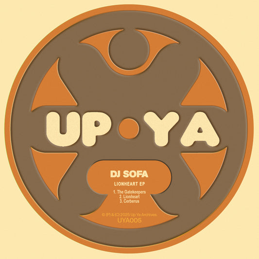 Album cover with 'UP YA' branding and text on a beige background