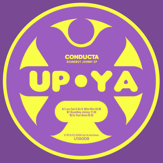 Album cover with yellow text and symbols on a purple background