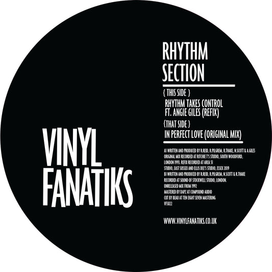 label art of Rhythm Section - Rhythm Takes Control (Refix) / In Perfect Love (Original Mix) - 12" release on Vinyl Fanatiks
