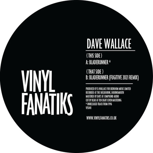 Vinyl record label with text for Dave Wallace and Vinyl Fanatiks on a black background