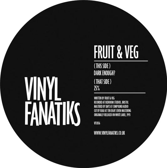 Vinyl record label with 'Vinyl Fanatiks' and 'Fruit & Veg' text on a black background