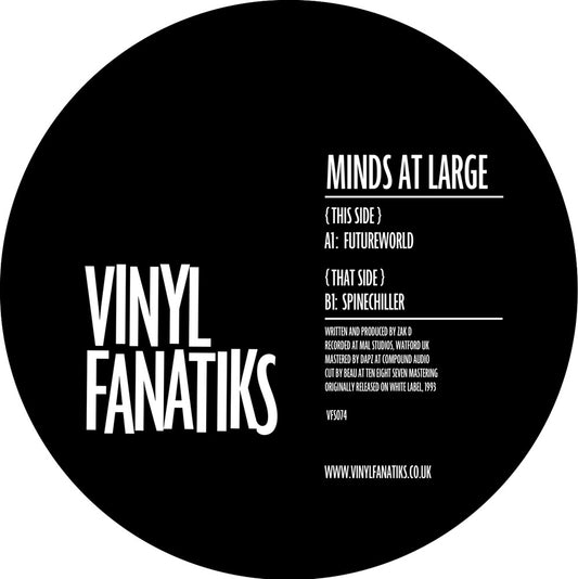 label art of Minds At Large - Futureworld / Spinechiller - 12" vinyl release on Vinyl Fanatiks
