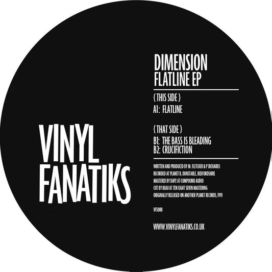 label art of Dimension – Flatline EP, 12" vinyl release on Vinyl Fanatiks